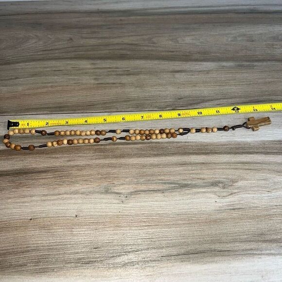 Rosary Necklace Religious Knotted Beads Brown/Tan Rosaries Rope String Necklace - Picture 4 of 6